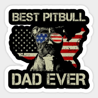 Best Pitbull Dad Ever Vintage American Flag 4th Of July Tee Sticker